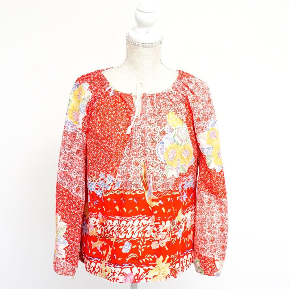 SALE Vintage 70s Patchwork Red Floral Boho Peasant Top S